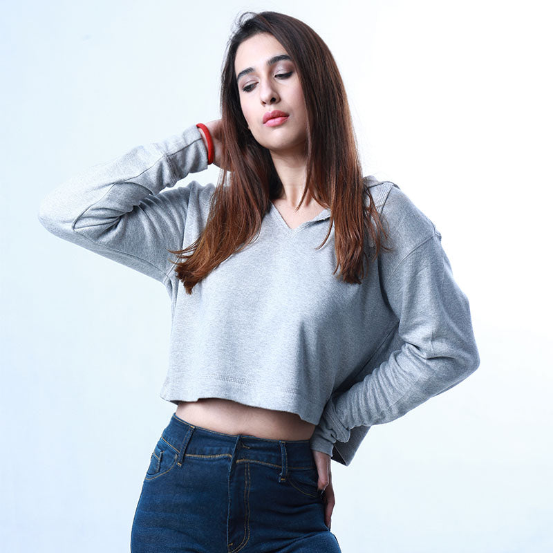 Cropped Oversize Hoodie ( Light Grey)