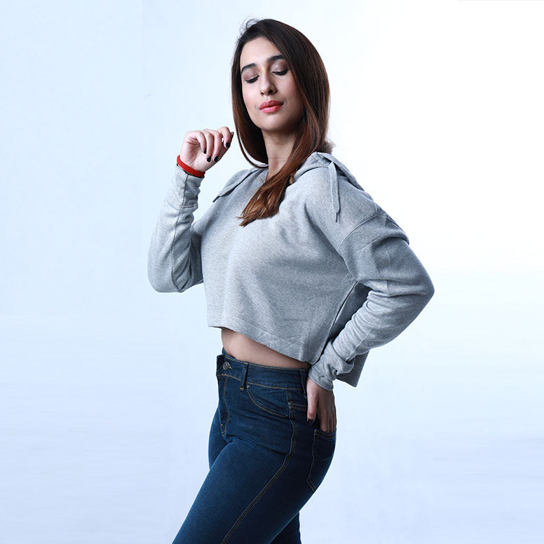 Cropped Oversize Hoodie ( Light Grey)
