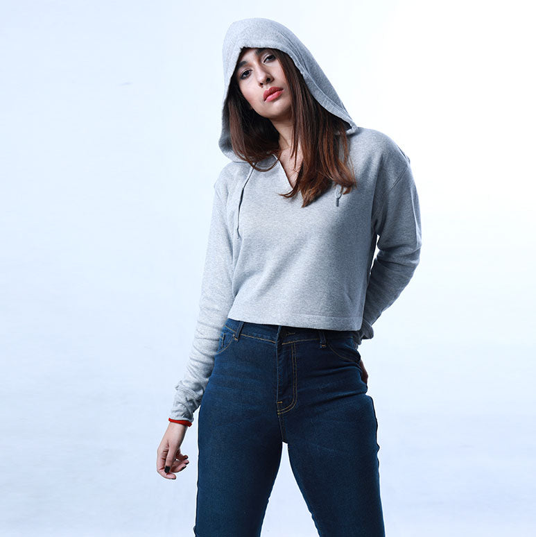Cropped Oversize Hoodie ( Light Grey)