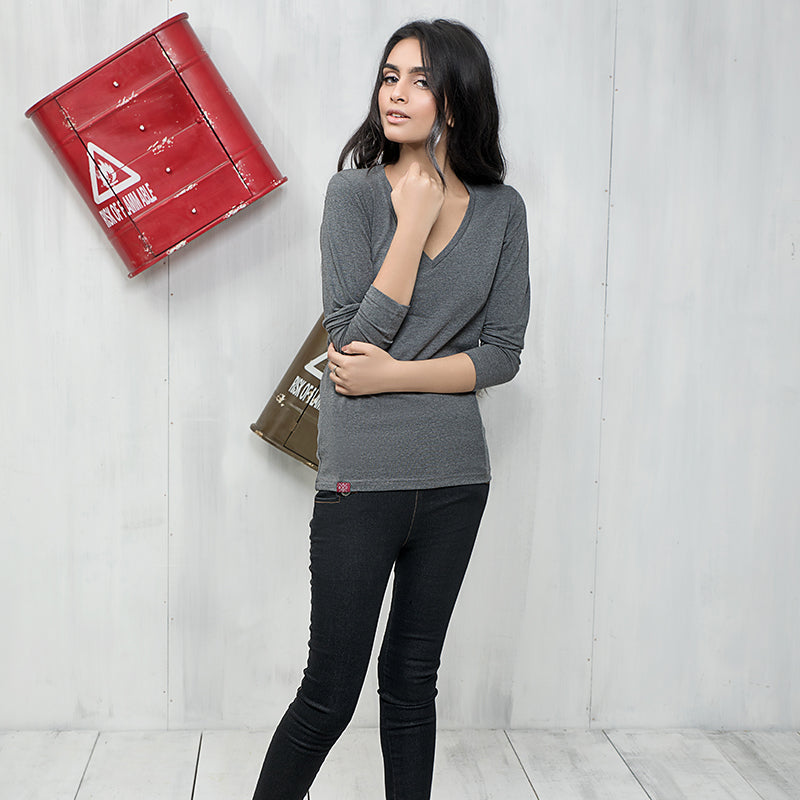 Long-Sleeve V Tee (Charcoal)