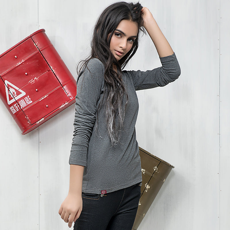 Long-Sleeve V Tee (Charcoal)