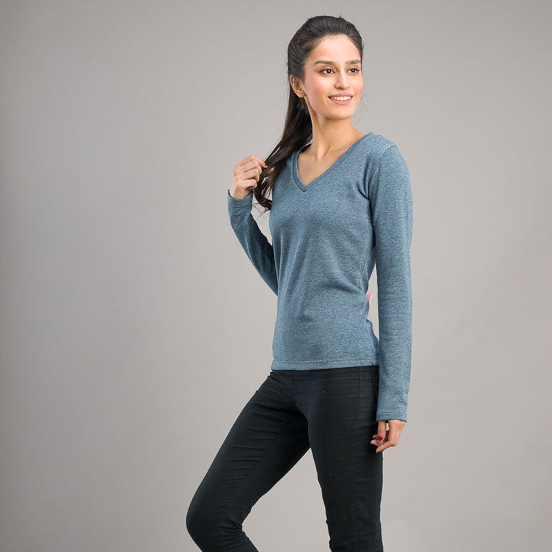 V-Neck Cozy Sweatshirt (Blue Melange)