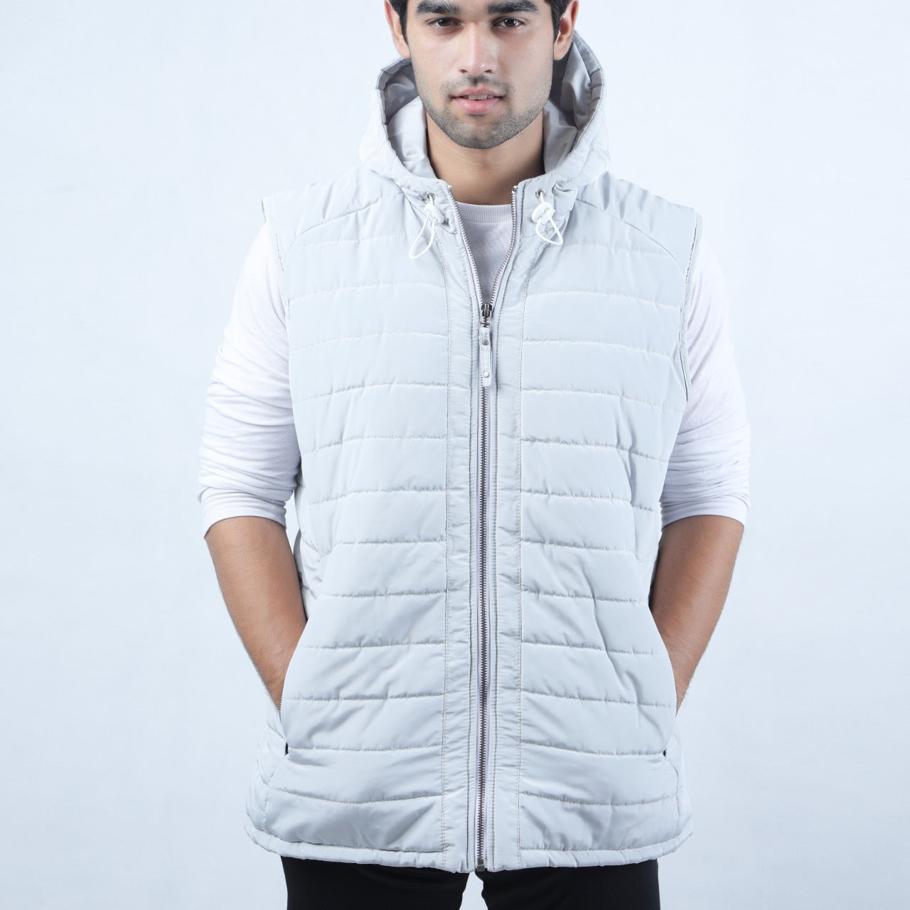 Sleeveless Puffer Jacket (White)